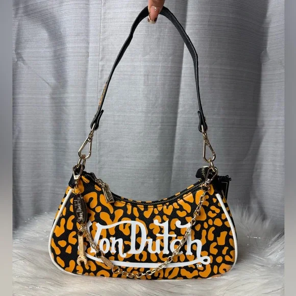 VON DUTCH orange cheetah leopard shoulder bag - Picture 1 of 8